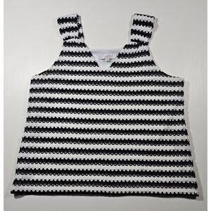 LOFT Black White Textured Knit Tank Top Sleeveless V Neck Women’s Size Large
